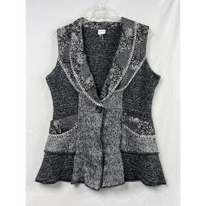 Sioni Studio Knit Sweater Vest Womens XL Grey Black Artsy Cottage  Button Front